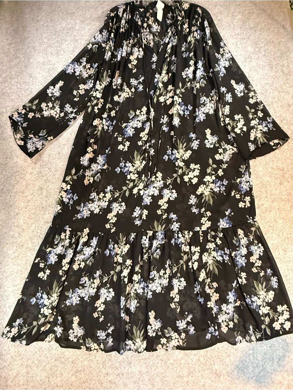 H&M Floral Sheer Maxi Dress with Black Cotton Stretch Slip Dress Bundle Large